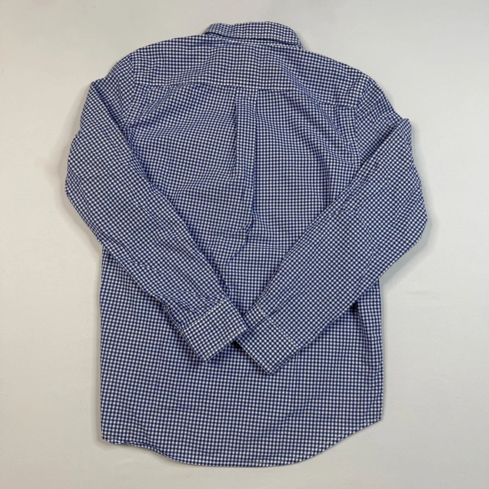 Ralph Lauren Button Down Shirt Kids Boys L 14-16 Blue Gingham Long Sleeve Cotton